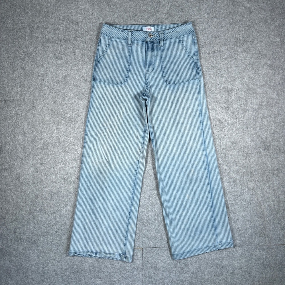 YMI Girls Denim Jeans girls size 14 Blue Striped Wide Leg Flare High Rise